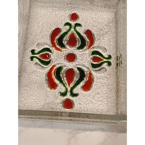 Alle Schönheit Walther Glass Serving Tray Clear Red/Green Floral WGermany Retro - Picture 5 of 8